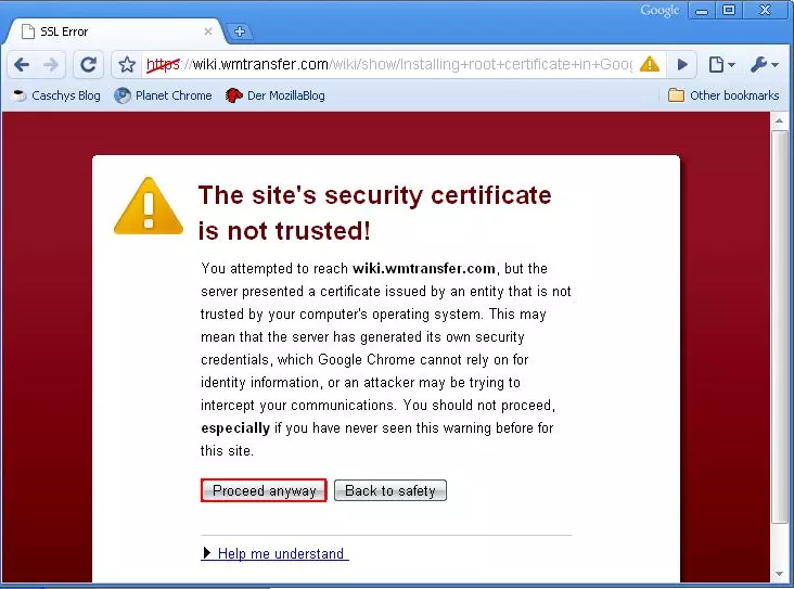 کردن مشکل Certificate در مرورگر Chrome